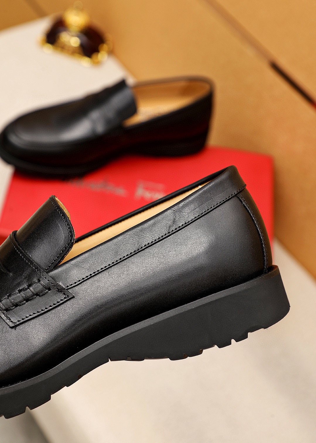 Ferragamo Black Strap Loafers — detail