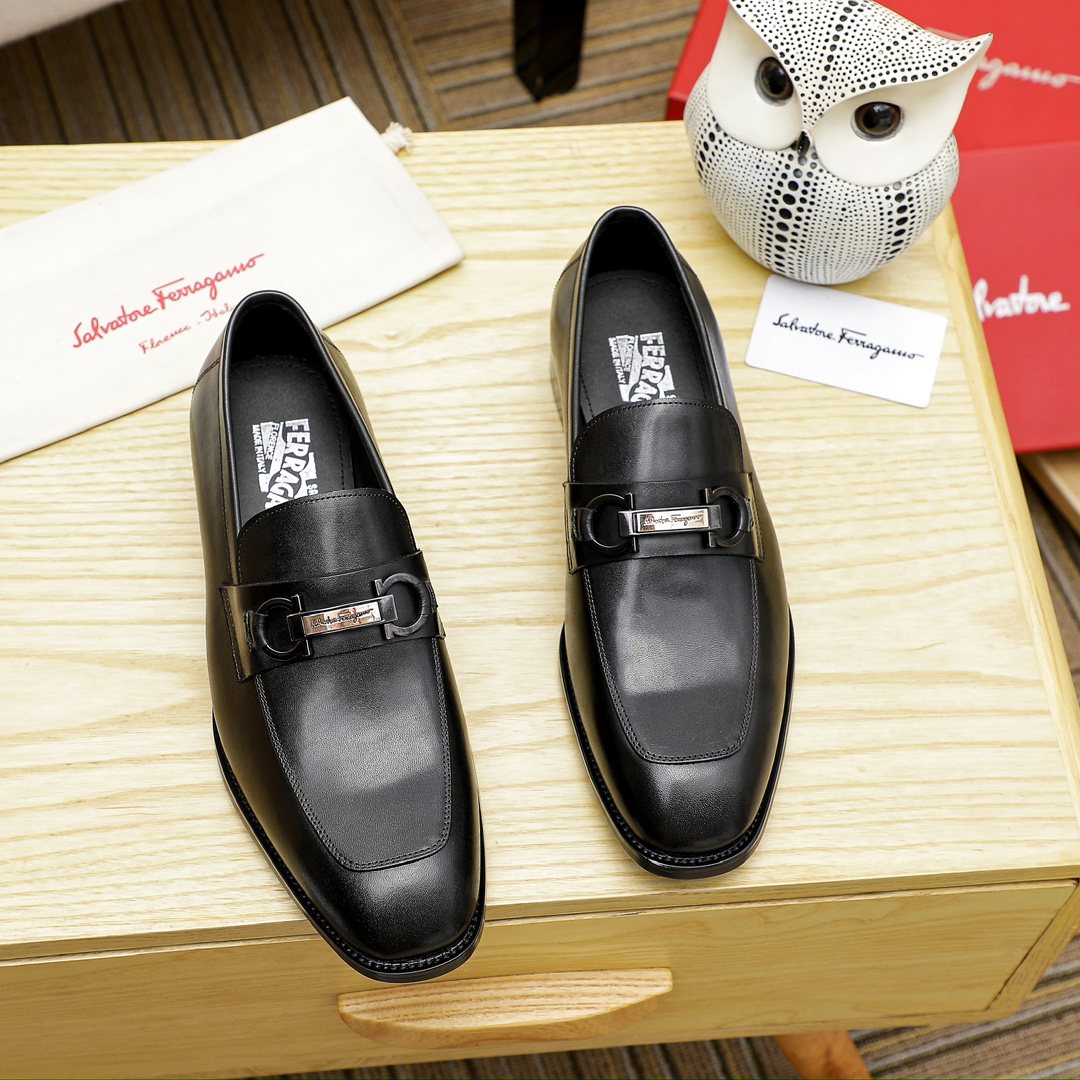 Ferragamo Black Metal Bit Loafers — hero