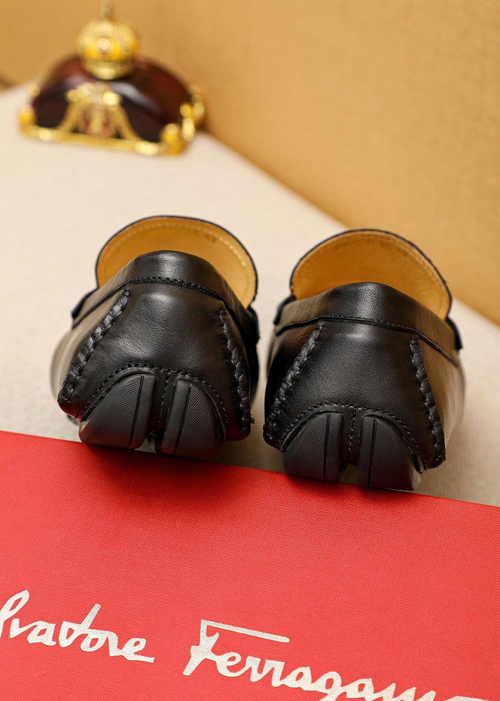 Ferragamo Black Metal-Trim Loafers — back