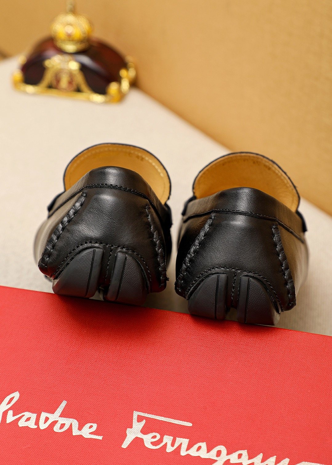 Ferragamo Black Metal-Trim Loafers — back