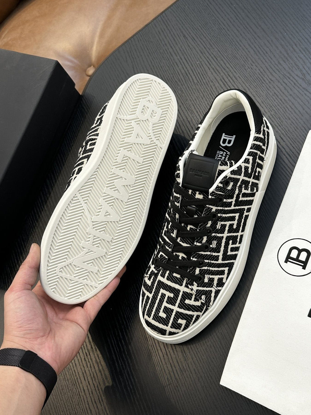 Balmain B-Skate Patterned Low-Top Sneakers — side