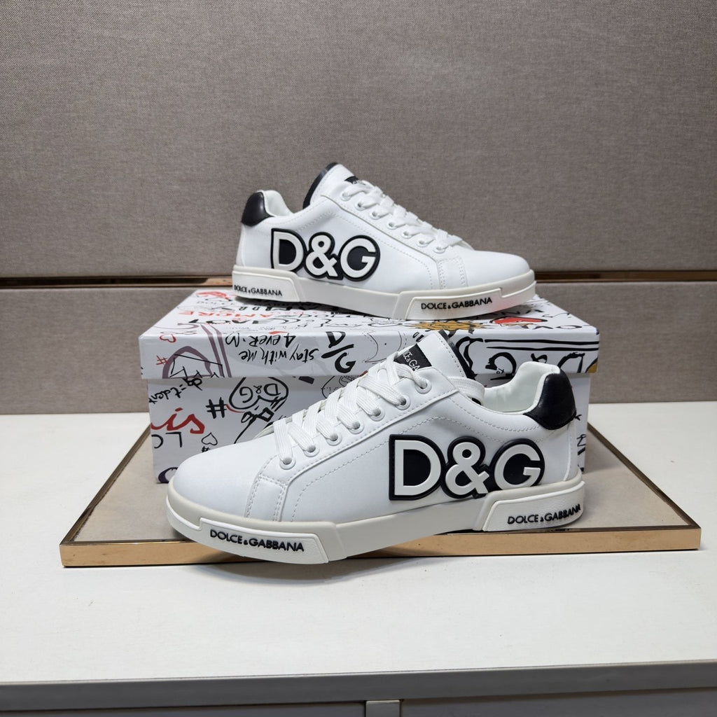 Dolce & Gabbana White Logo Low-Top Sneakers — side