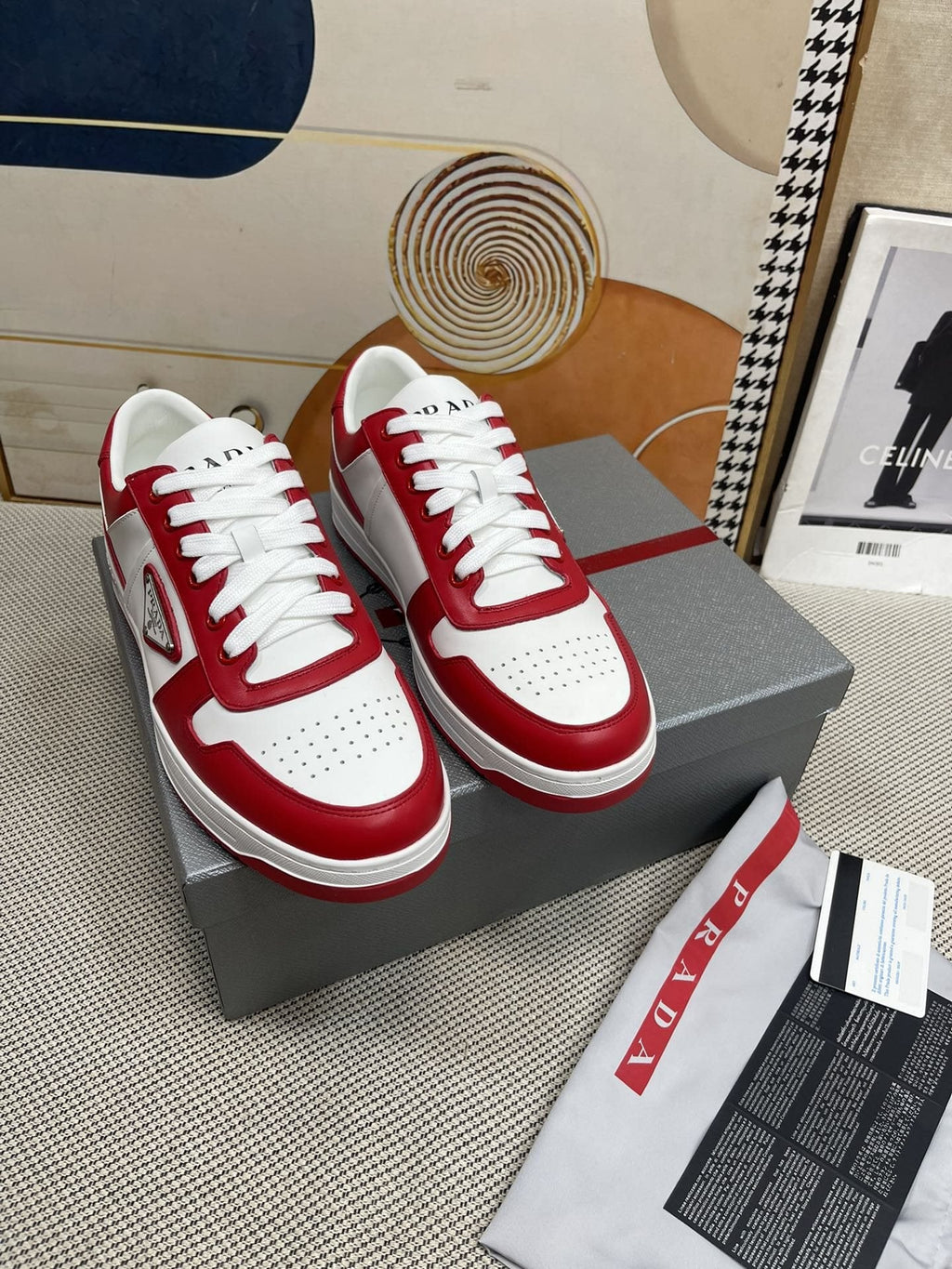 Prada Red and White Low-Top Sneakers — hero