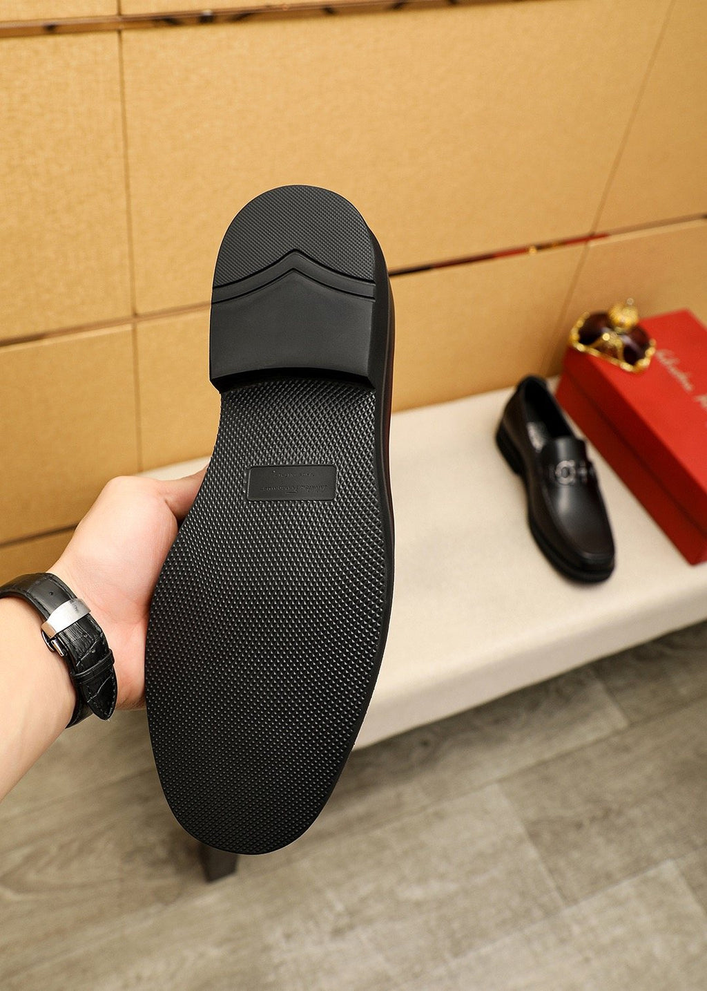 Ferragamo Black Hardware Loafers — side