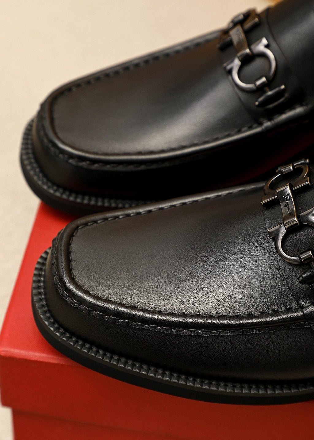 Ferragamo Black Hardware Loafers — detail