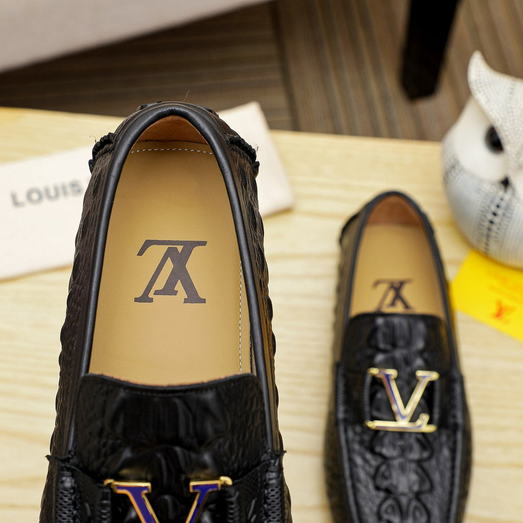 Black Textured Driving Loafers — detail