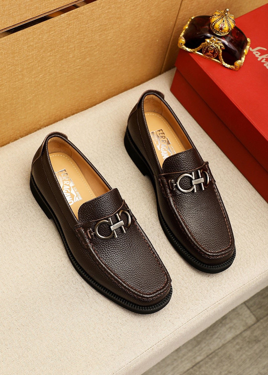 Ferragamo Dark Brown Leather Loafers — side
