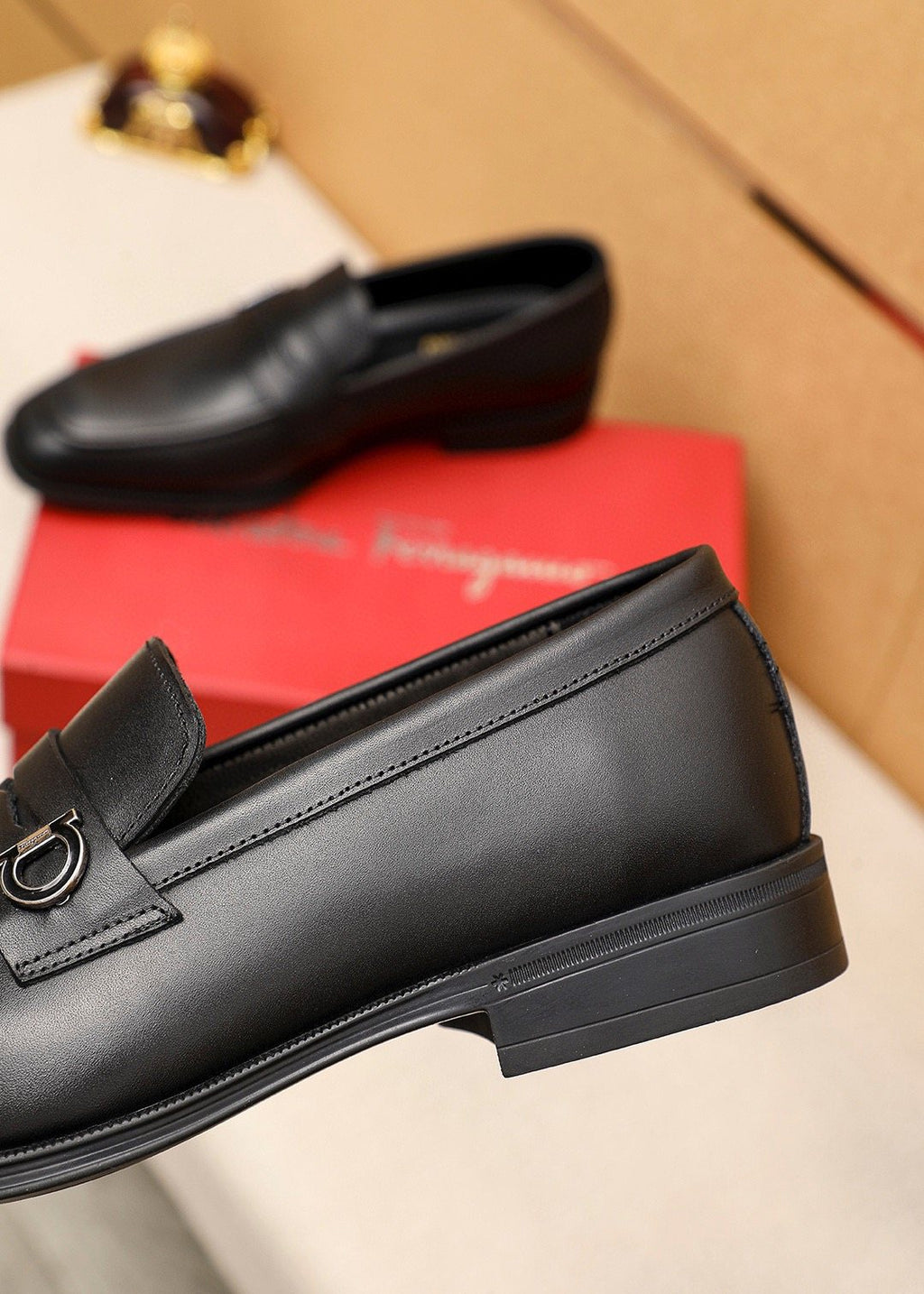 Ferragamo Black Buckle Loafers — detail