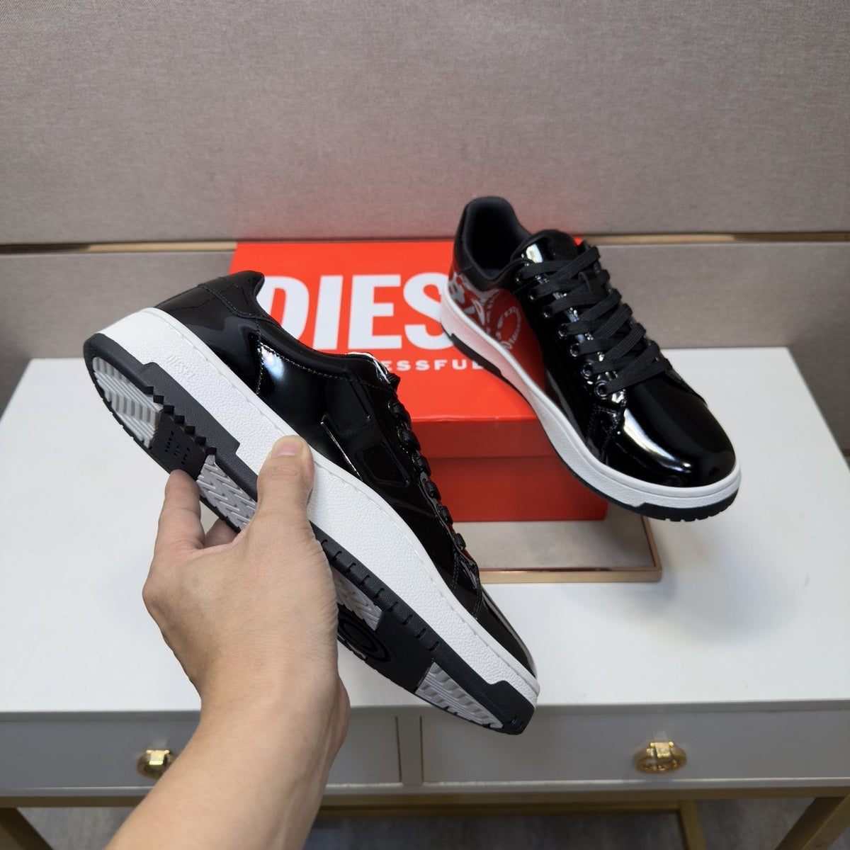 Diesel Glossy Black Low-Top Sneakers — model