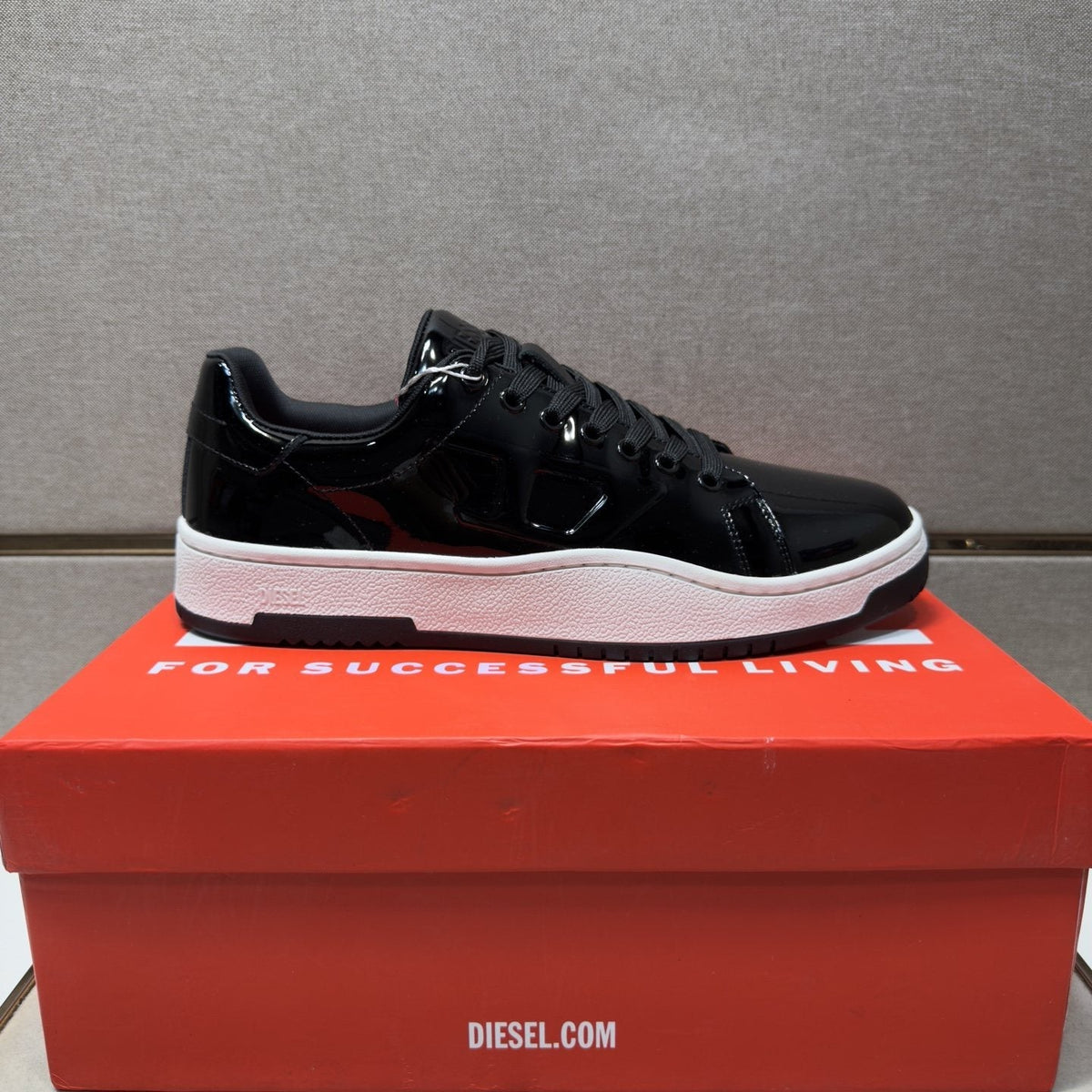 Diesel Glossy Black Low-Top Sneakers — side