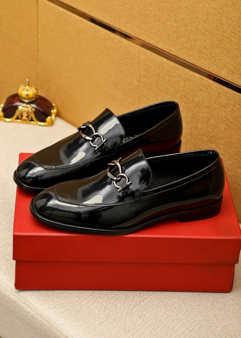 Ferragamo Black Patent Bit Loafers — model