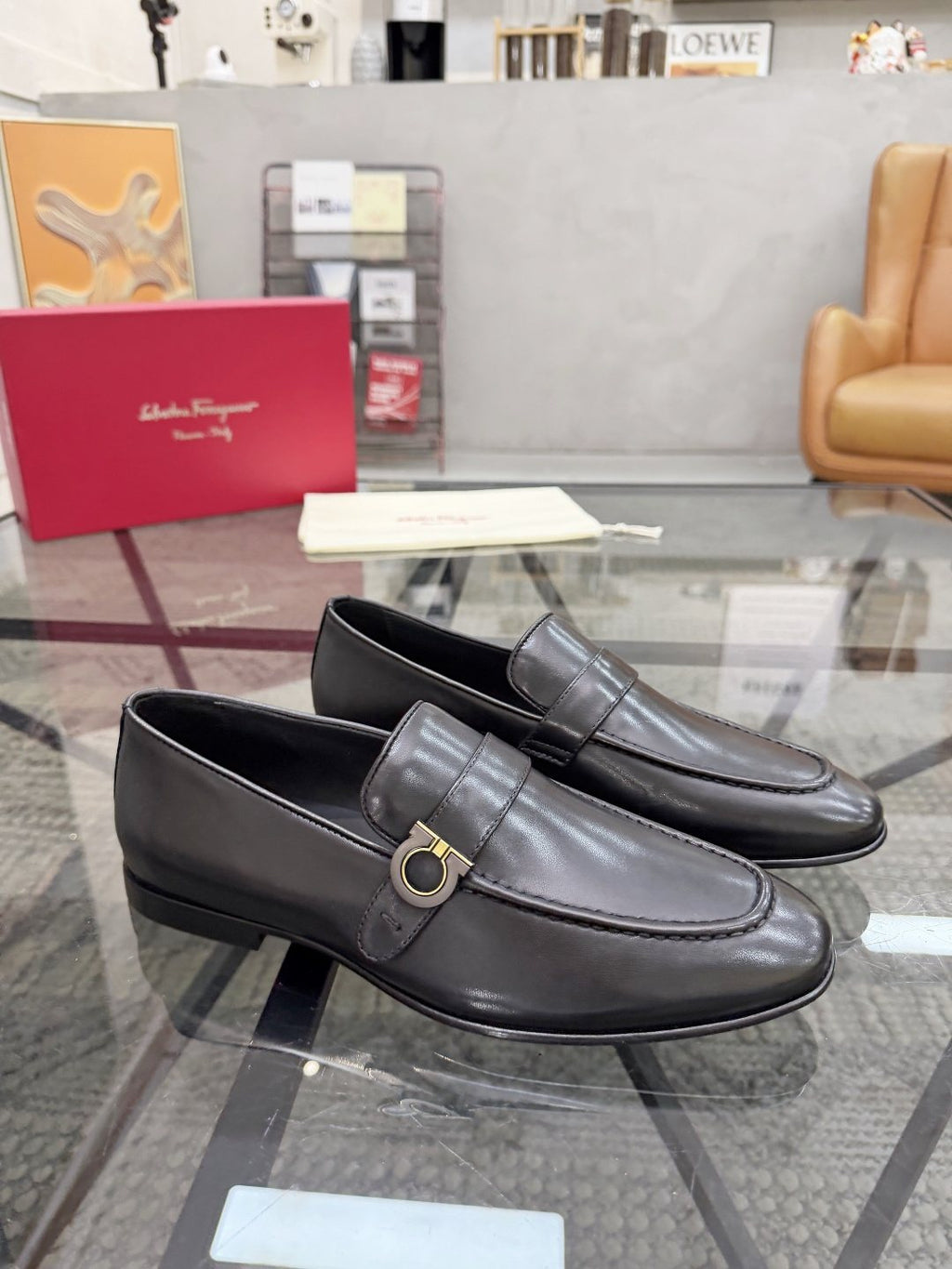 Men’s Black Buckle Strap Slip-On Loafers — front