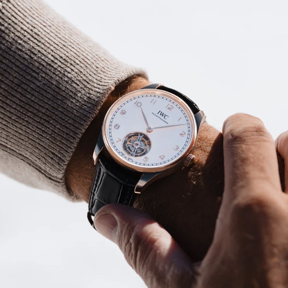 IWC Rose Gold Black Leather Strap Watch — model