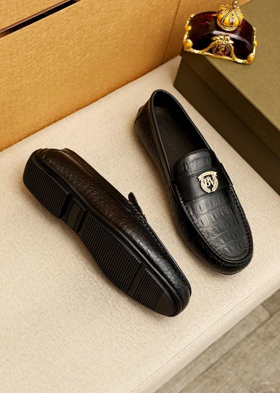 Bottega Veneta Black Textured Loafers — side