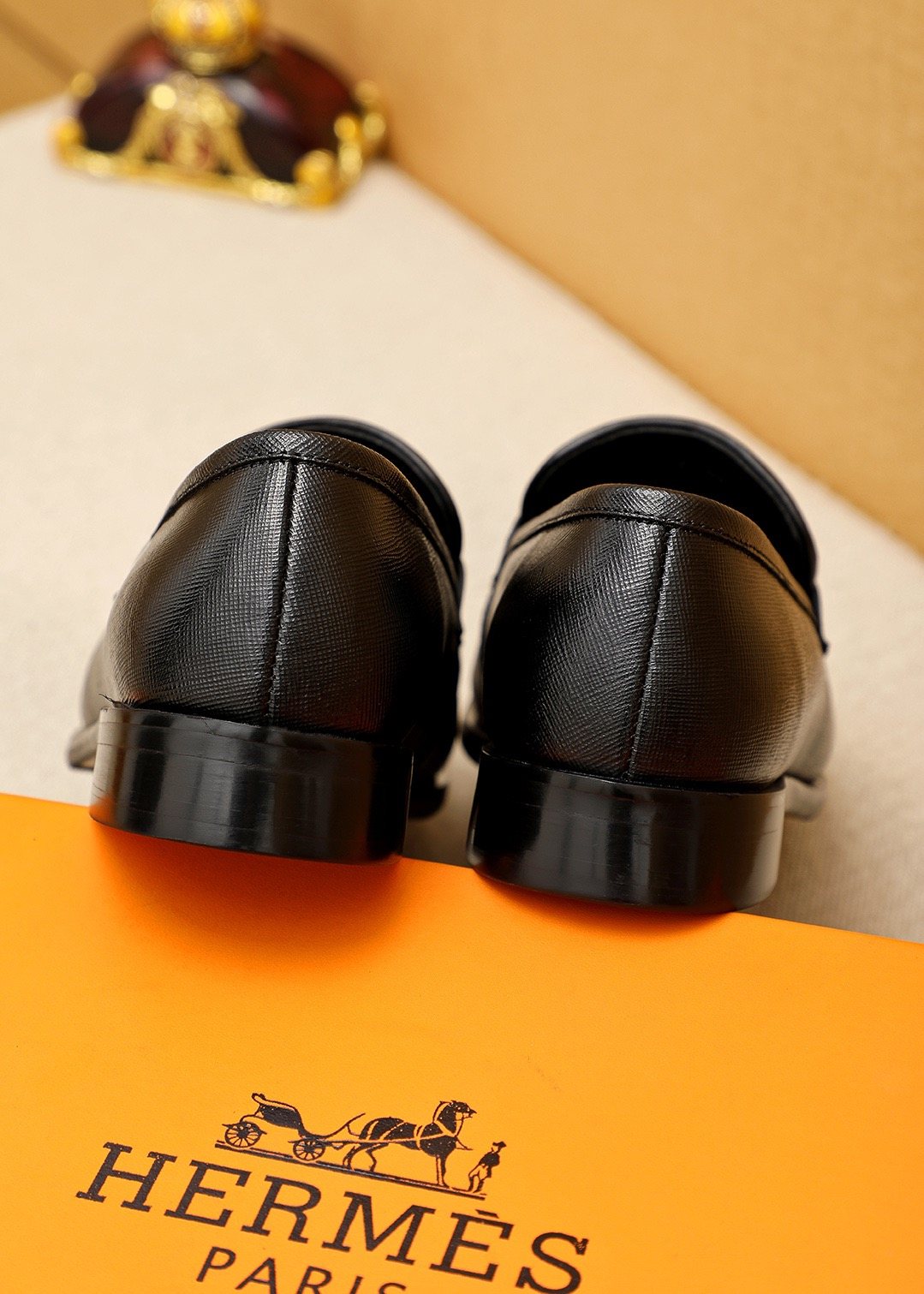 Hermès Black H-Strap Slip-On Loafers — back