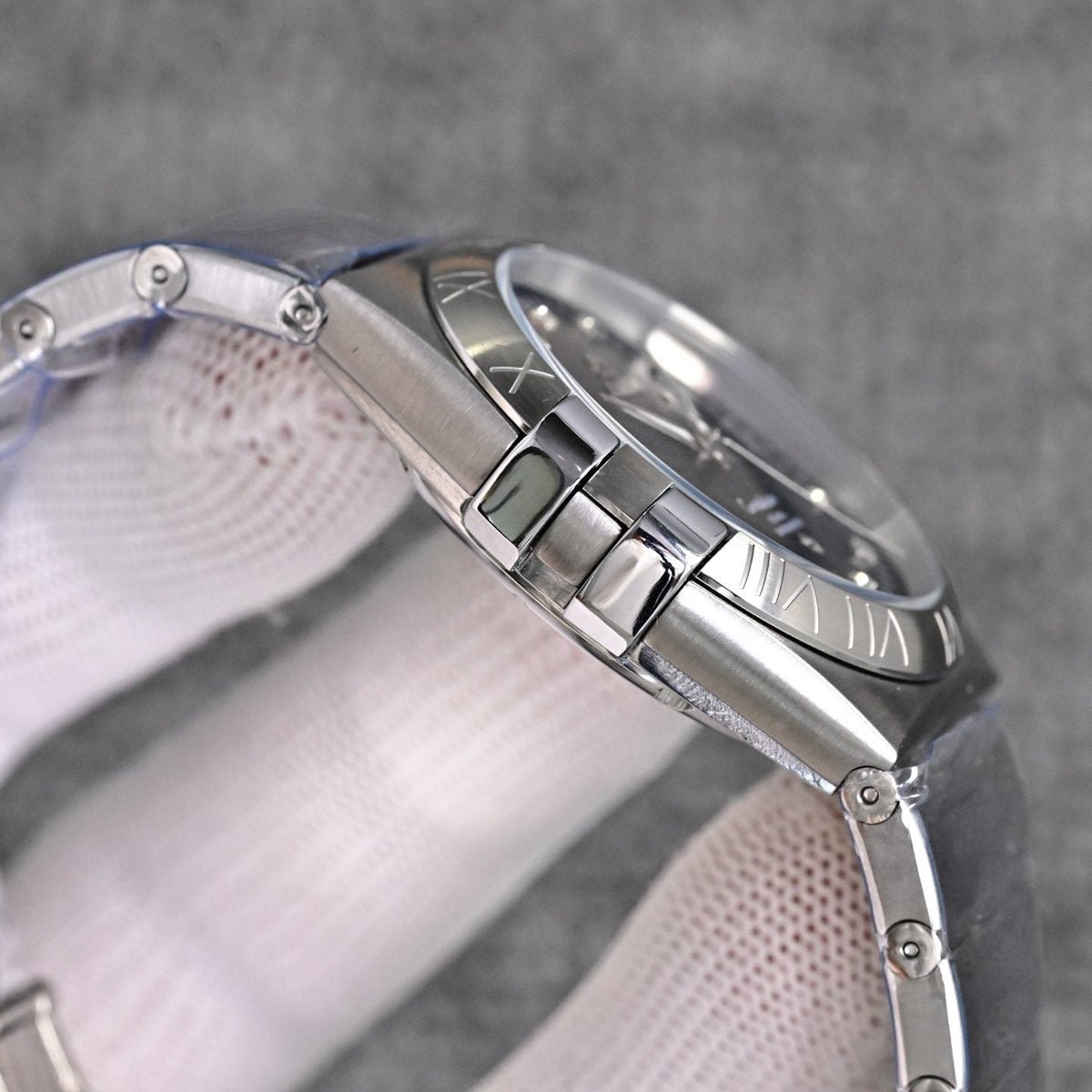 Omega Two Tone Silver Gold Dial Bracelet Watch — side
