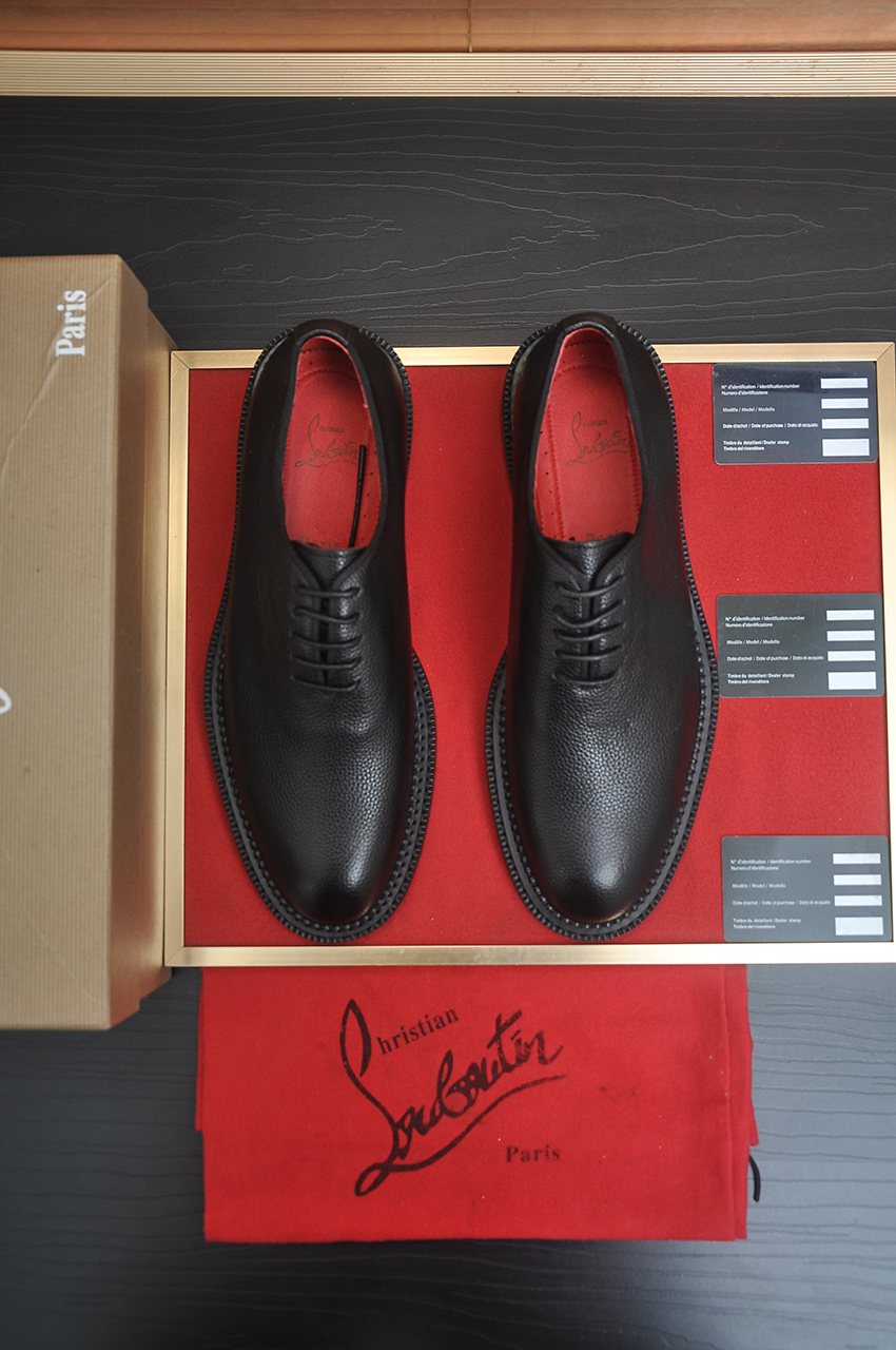 Christian Louboutin Black Red-Sole Lace-Up Dress Shoes — hero