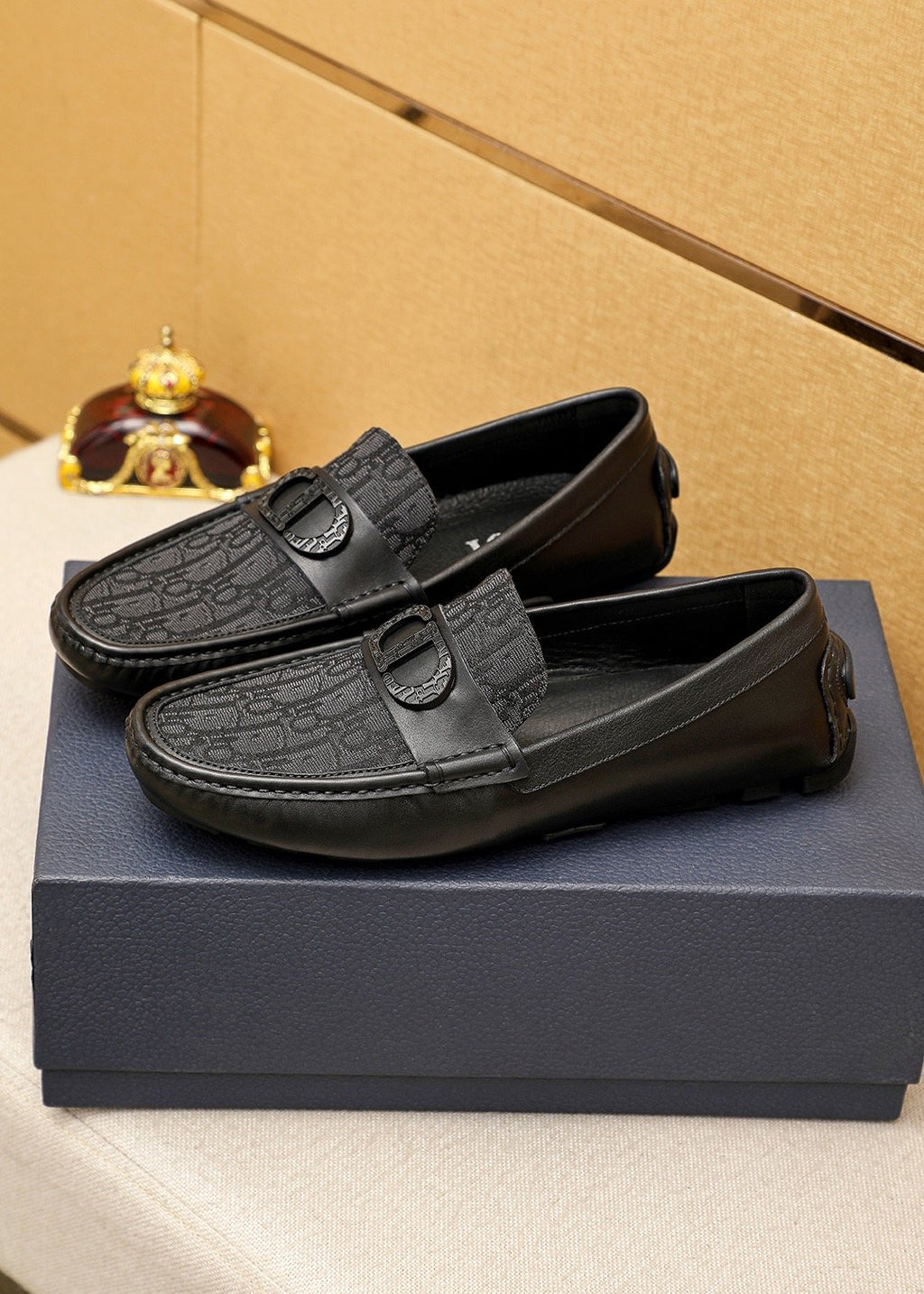 Dior Black Embossed Buckle Loafers — side