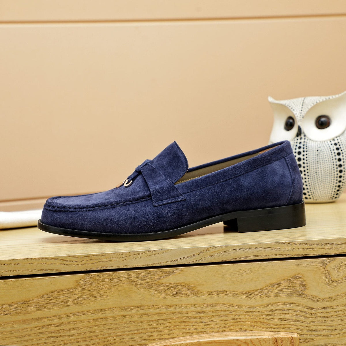 Loro Piana Navy Blue Metal-Bar Loafers — side