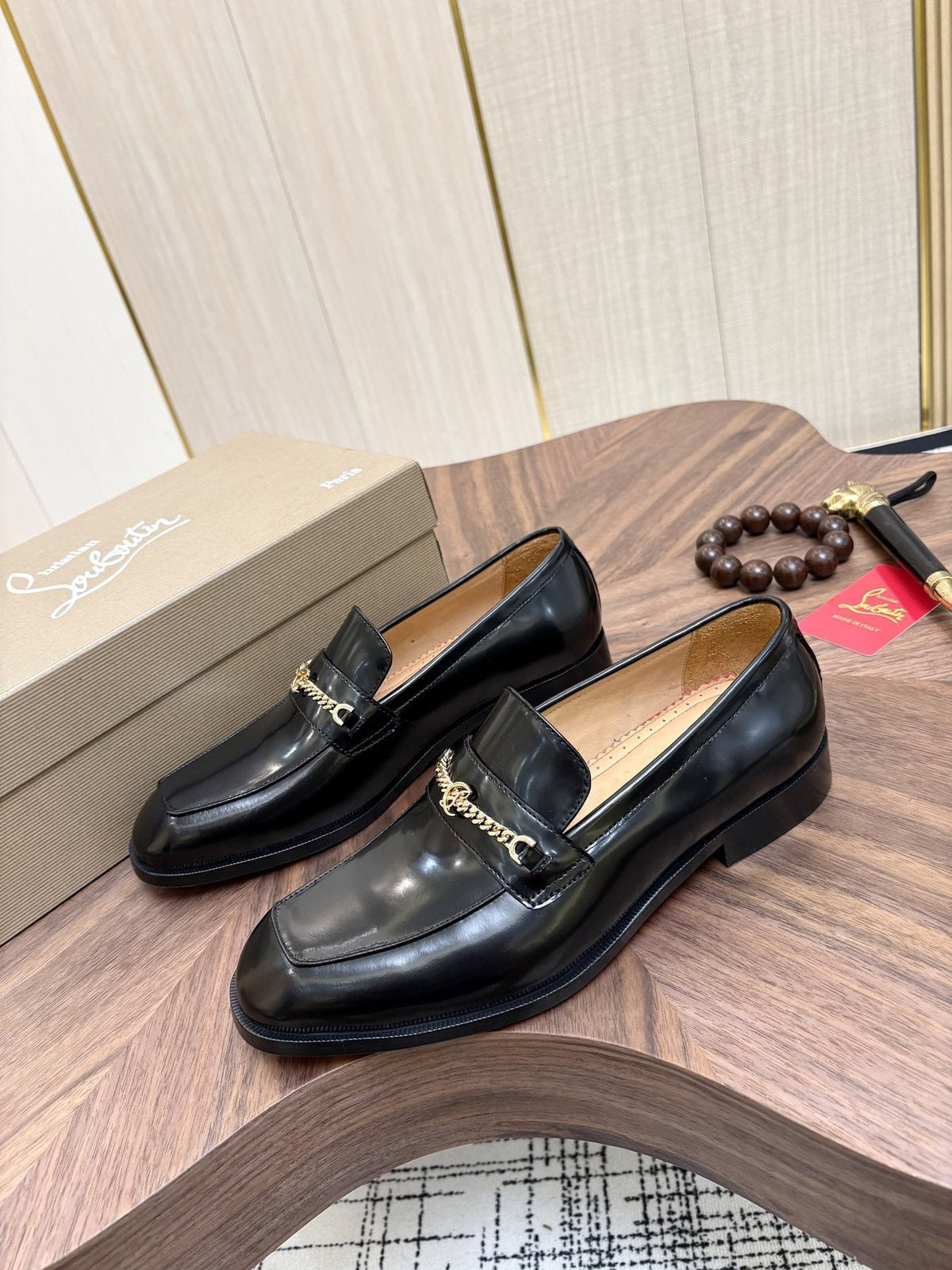 Christian Louboutin Black Gold-Tone Hardware Loafers — front