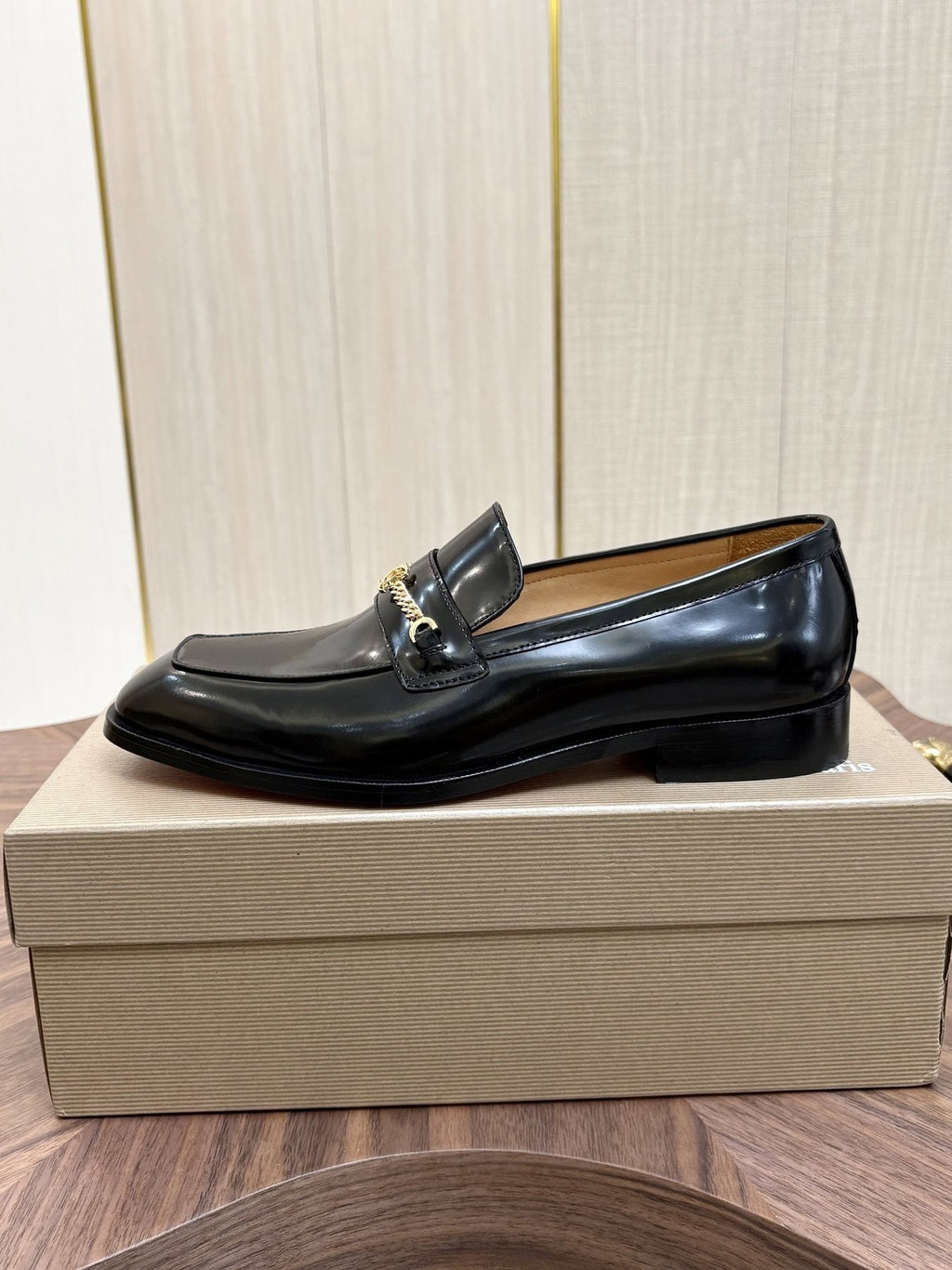 Christian Louboutin Black Gold-Tone Hardware Loafers — side