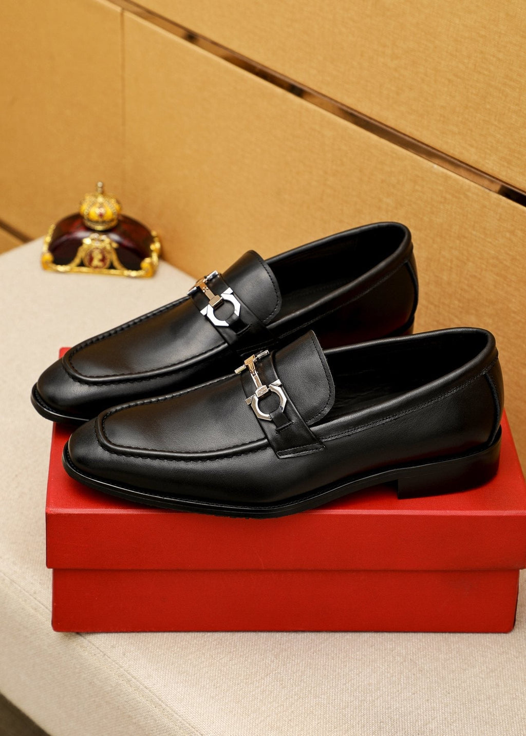Salvatore Ferragamo Black Buckle Loafers — front
