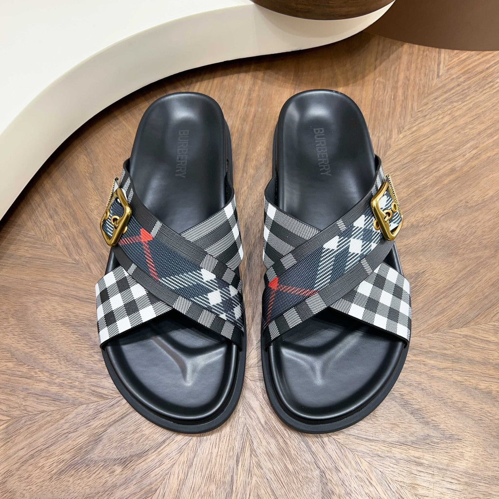 Burberry Checked Cross-Strap Slide Sandals — front