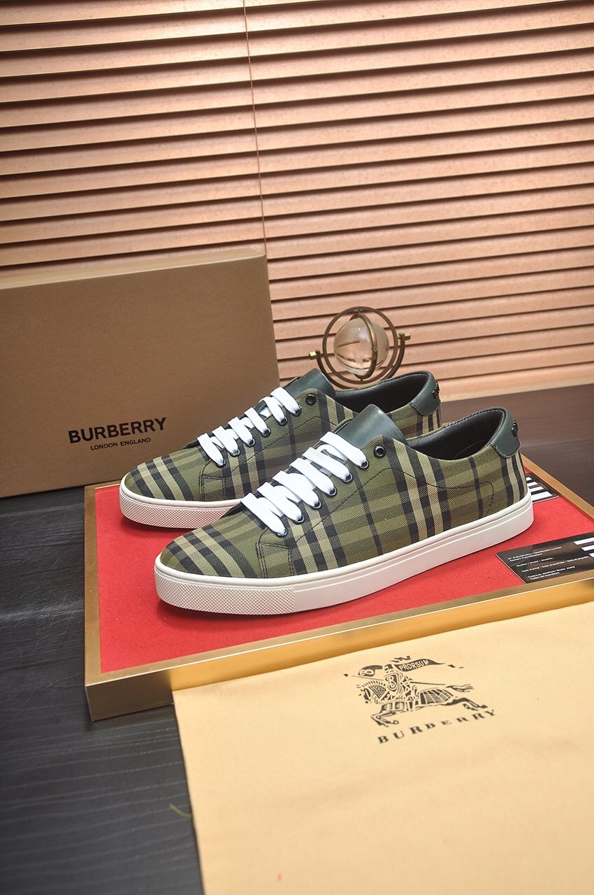 Burberry Olive Plaid Low-Top Sneakers — side