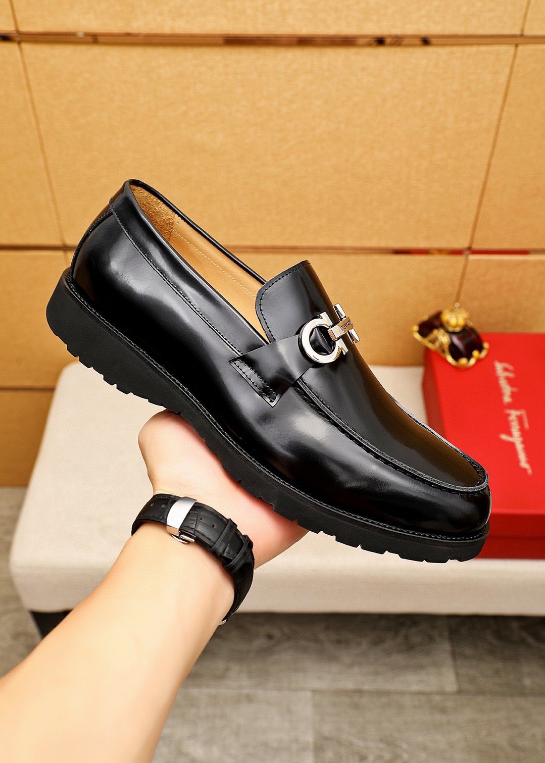 Ferragamo Black Hardware Loafers — model