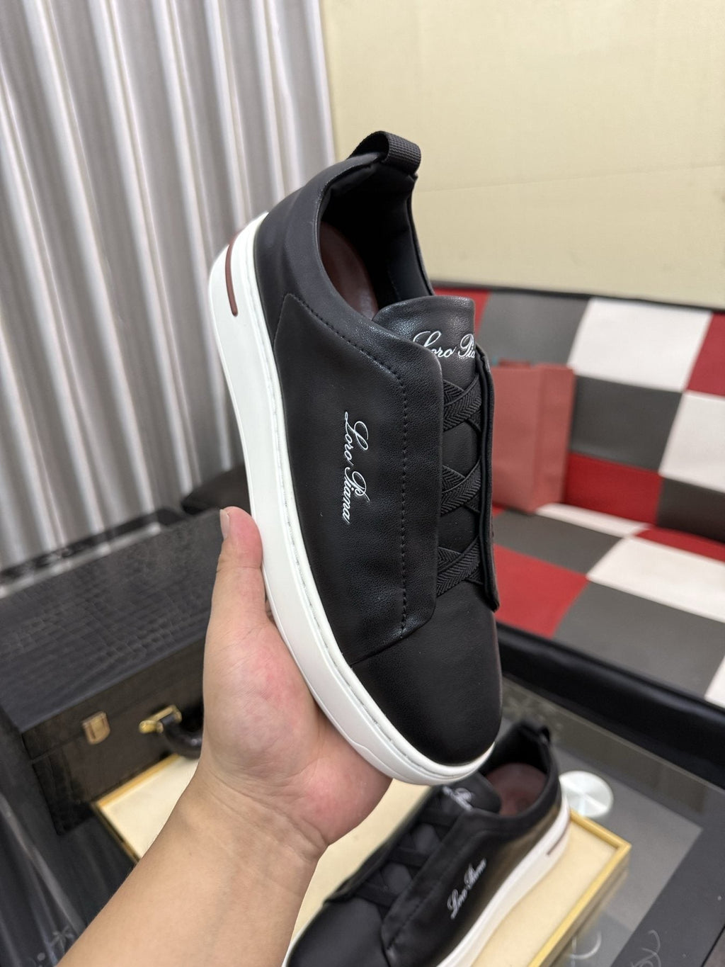 Loro Piana Black Slip-On Sneakers — side