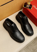 Ferragamo Black Leather Lug Sole Lace-Up Shoes — hero