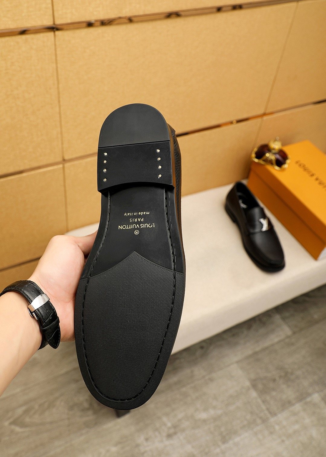 Louis Vuitton Black Pebbled Loafers — back