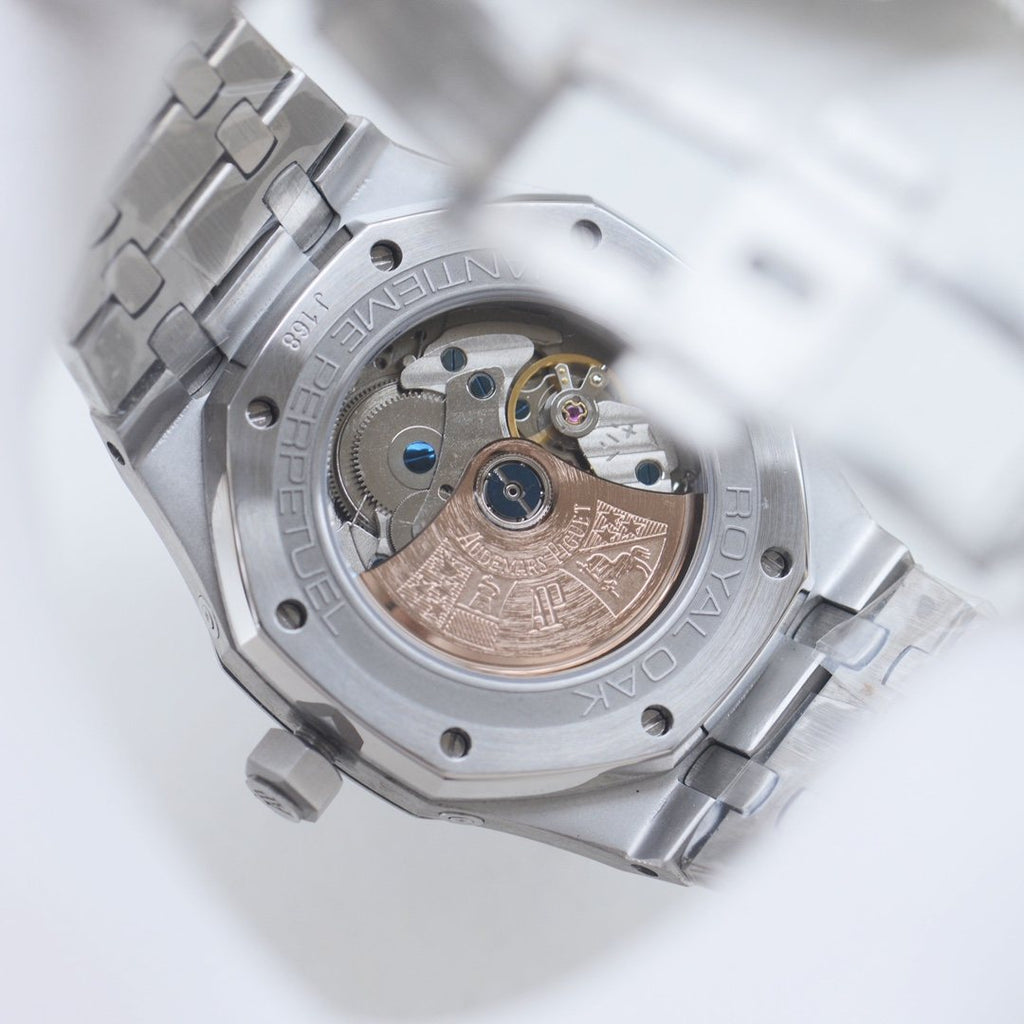 Audemars Piguet Silver Black Dial Bracelet Watch — back