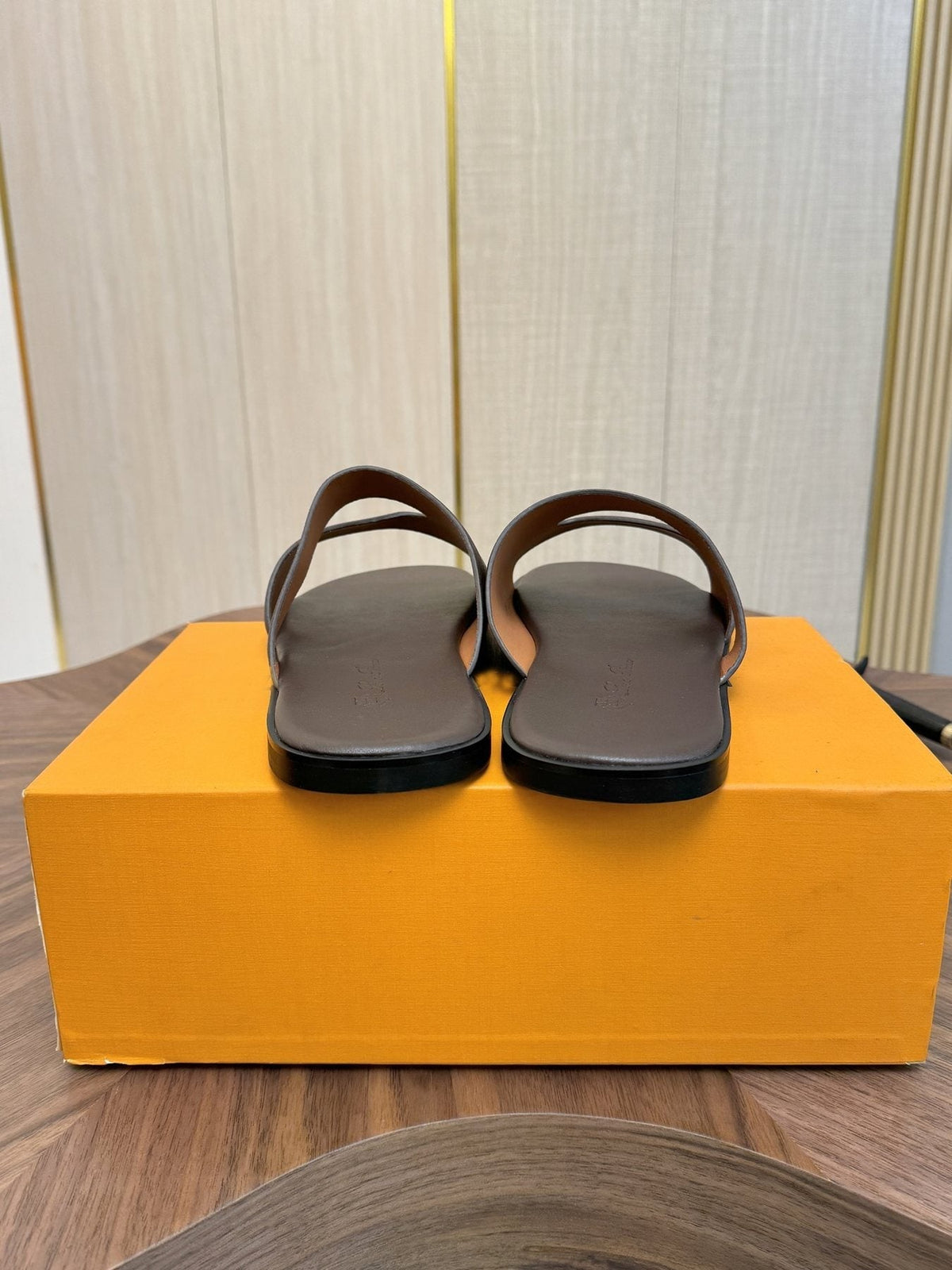 Loro Piana Dark Brown Leather Slide Sandals — back