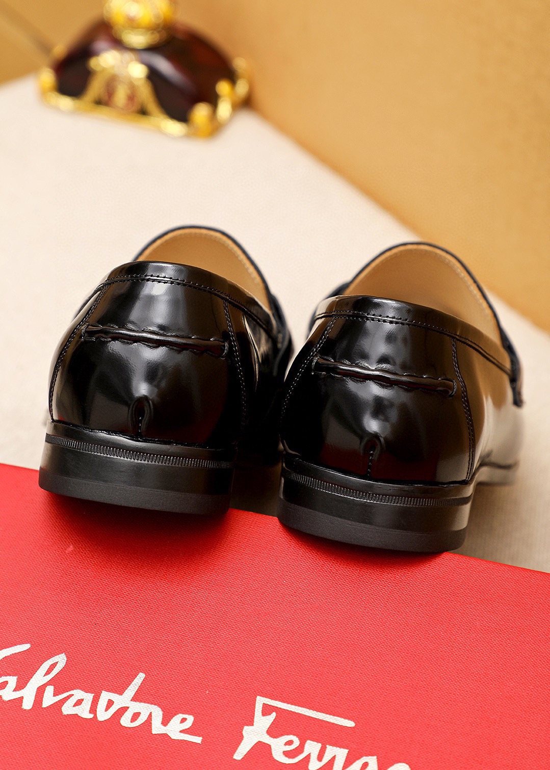 Ferragamo Black Buckle Leather Loafers — back