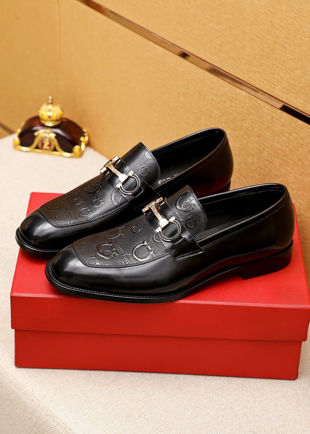 Ferragamo Black Buckle Loafers — front