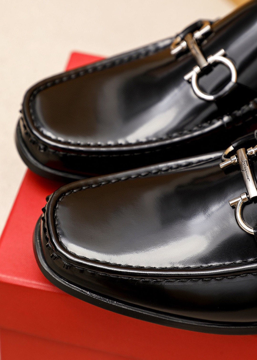 Ferragamo Black Buckle Loafers — detail