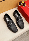 Ferragamo Black Embossed Buckle Loafers — hero