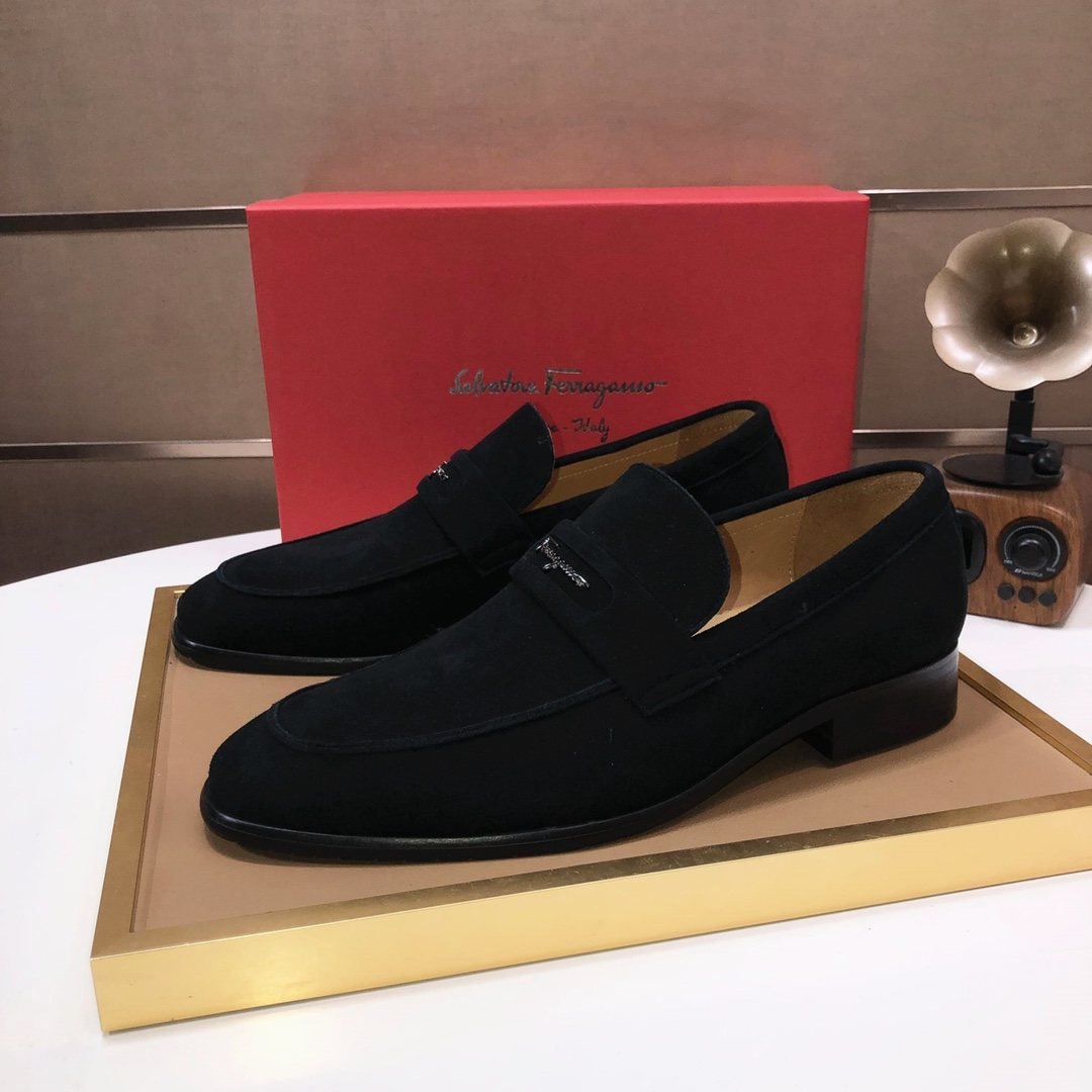 Ferragamo Black Slip-On Loafers — side