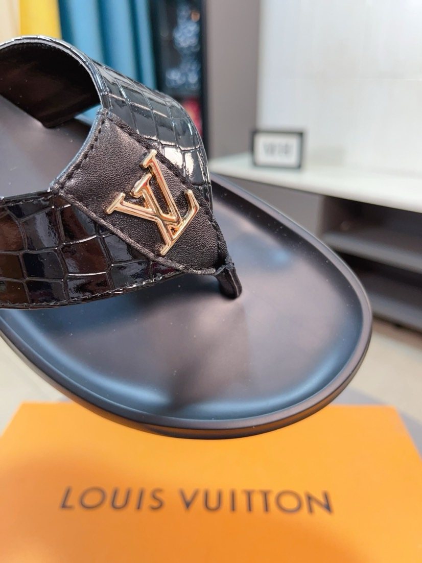 Louis Vuitton Crocodile-Embossed Thong Sandals — detail