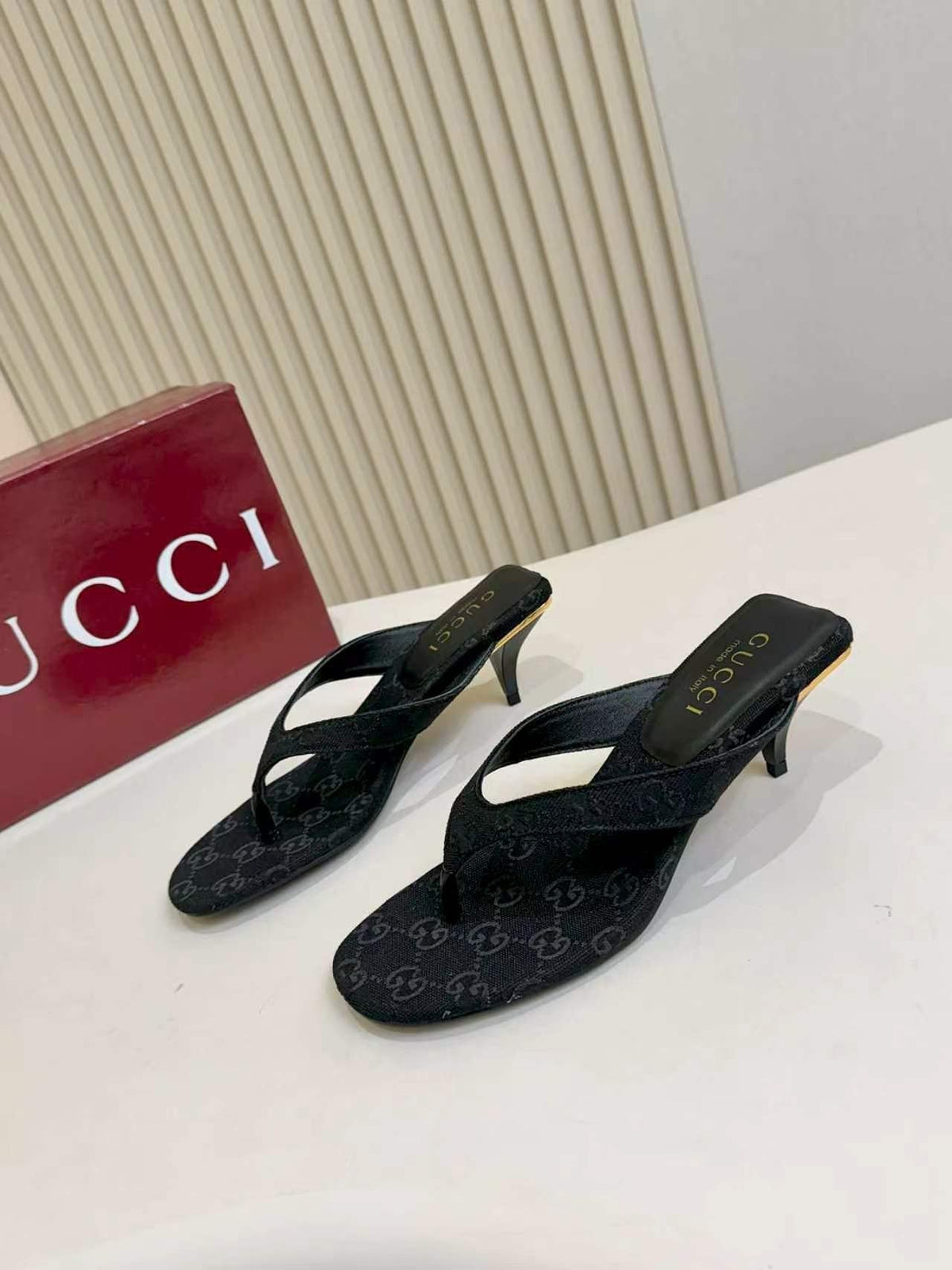 Gucci Monogram Slingback Heeled Sandals — model
