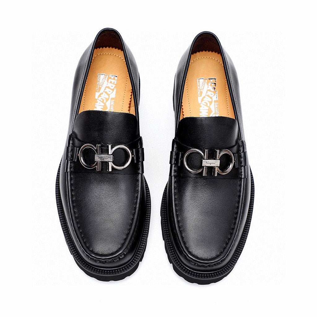 微商相册测试鞋子-Ferragamo Black Lug Sole Bit Loafers — front