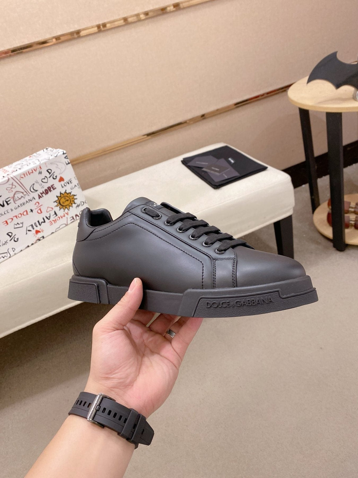 Dolce & Gabbana Black Low-Top Sneakers — side