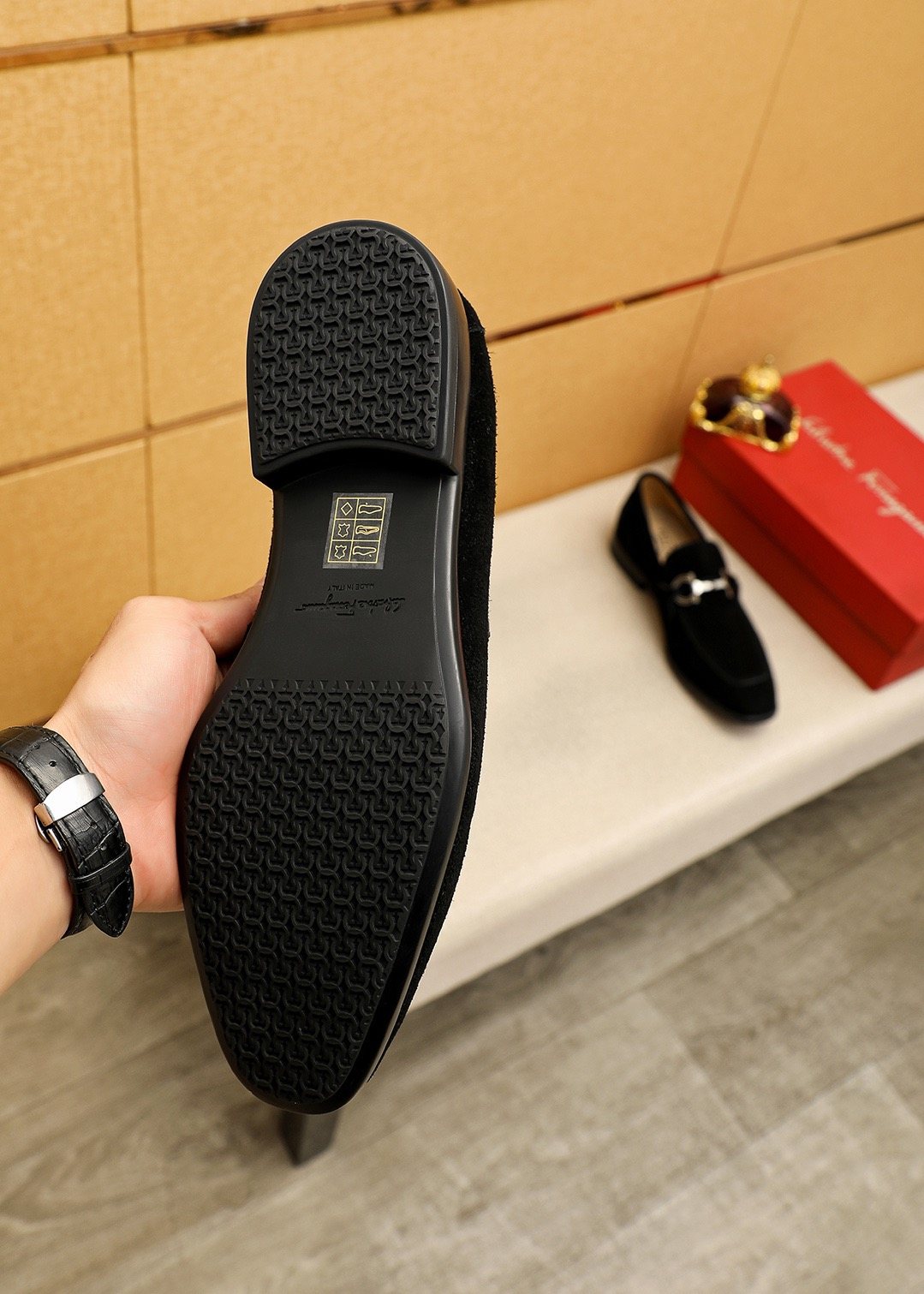 Black Suede Buckle Slip-On Loafers — detail