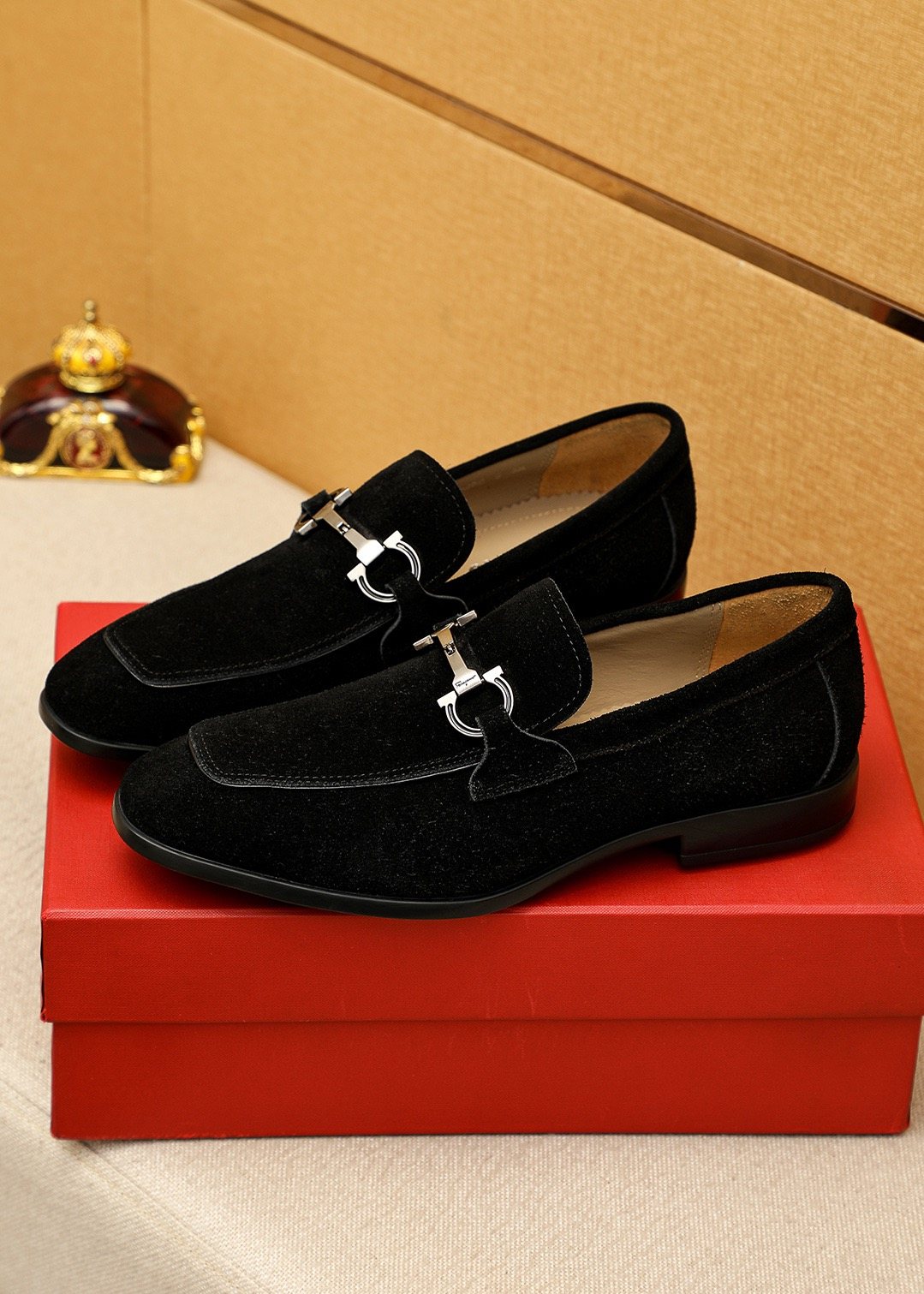 Black Suede Buckle Slip-On Loafers — front