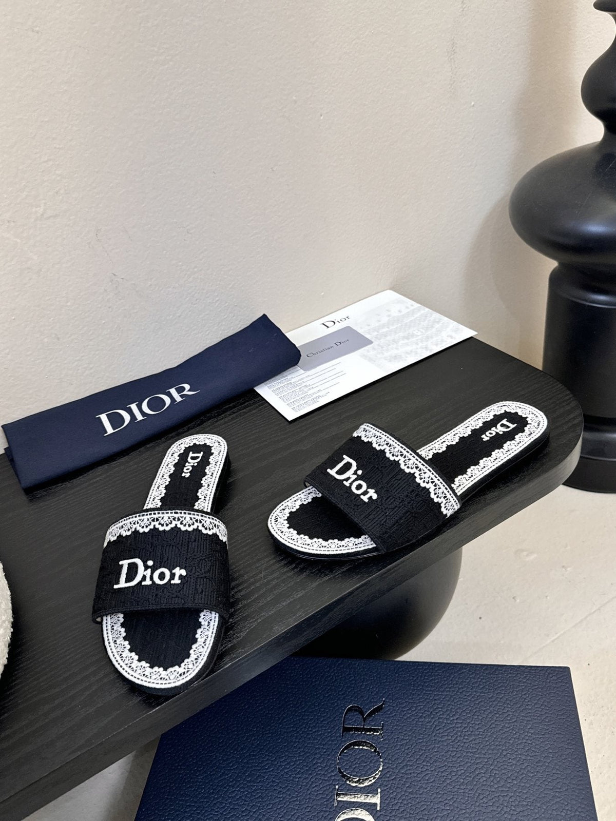 Dior Embroidered Trim Slide Sandals — front