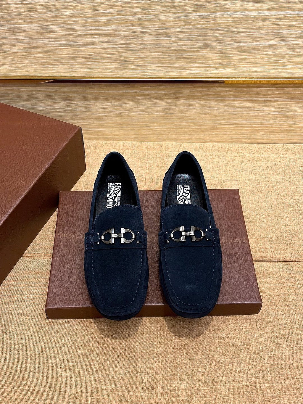 Ferragamo Taupe Bit Loafers — front
