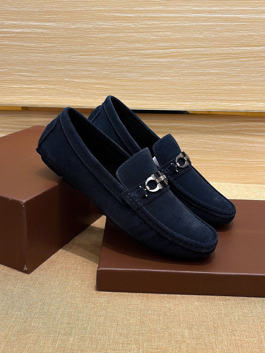 Ferragamo Taupe Bit Loafers — side