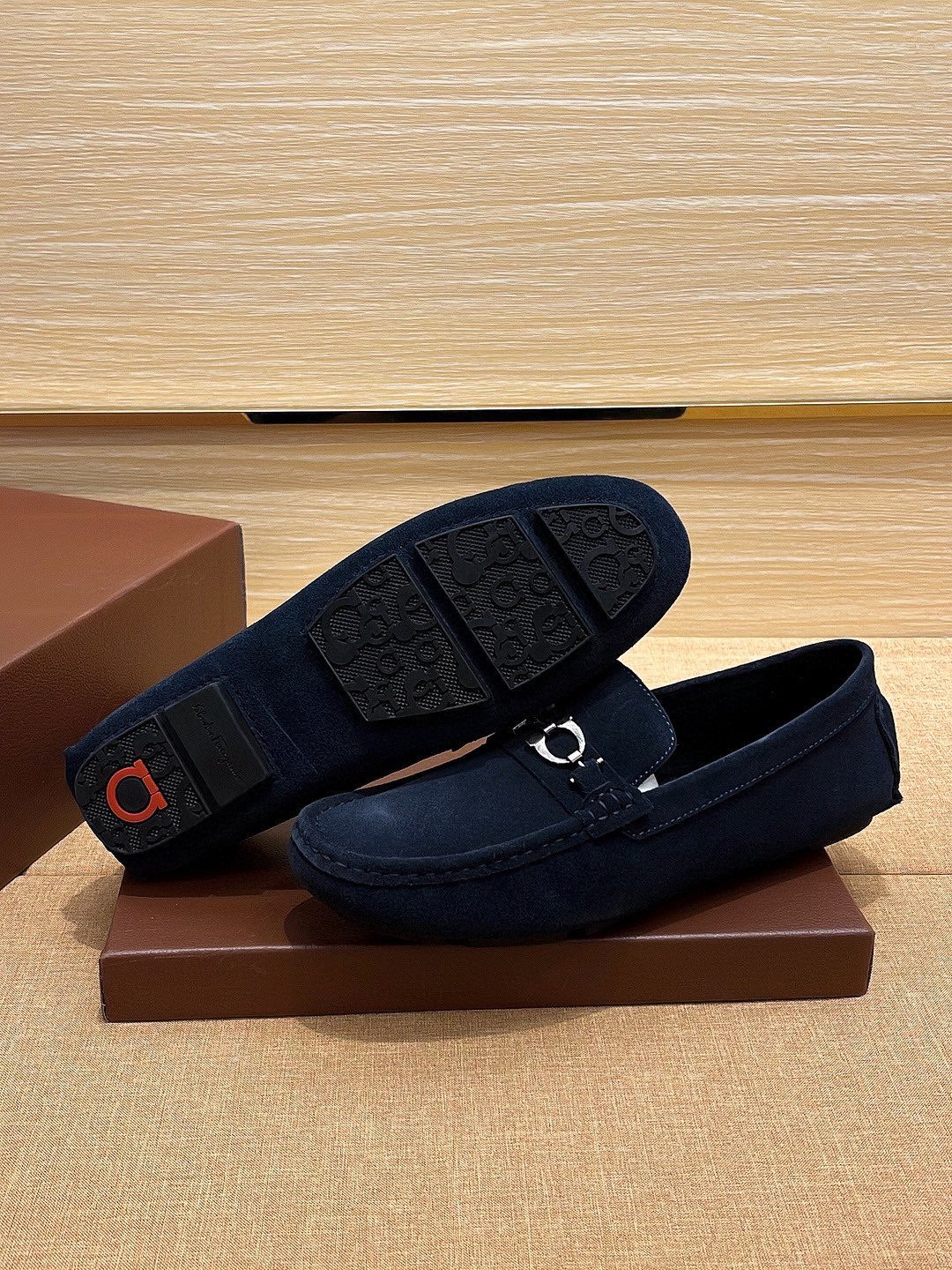 Ferragamo Taupe Bit Loafers — side