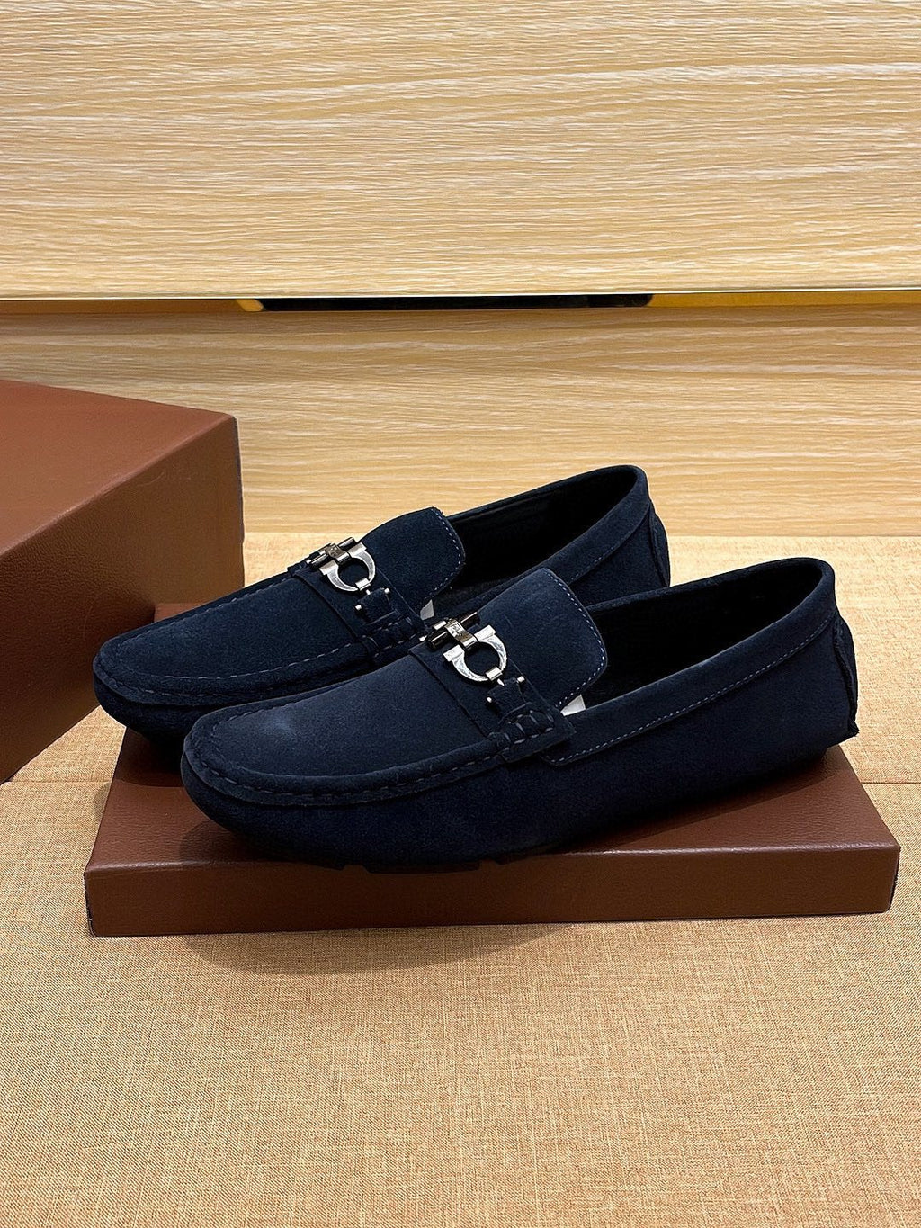 Ferragamo Taupe Bit Loafers — side
